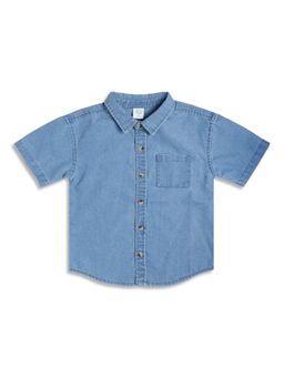 MINI KLUB - Boys Denim Half Sleeves Shirt with Pocket - Light Blue