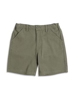 MINI KLUB - Boys Solid Cotton Shorts with Pockets - Olive Green