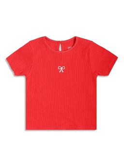MINI KLUB - Baby Girls Ribbed Top with Bow Embroidery, Red