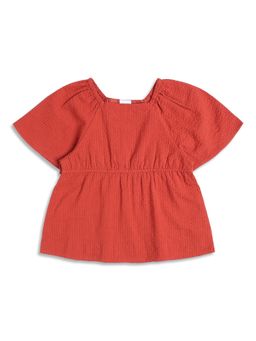 MINI KLUB - Baby Girls Self Design Woven Top, Maroon
