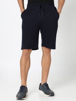 R&B - Men's Navy Blue Solid Regular Shorts