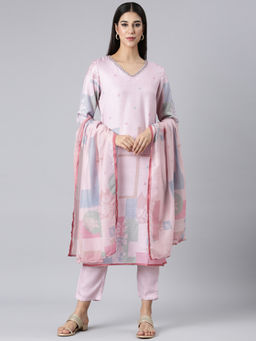 NEERU'S - Pink Straight Kurta with Pant and Dupatta (Set of 3)