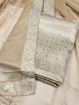 Chhabra 555 - Banarasi Brocade Paisley Unstitched Dress Material - Grey (Set of 3)