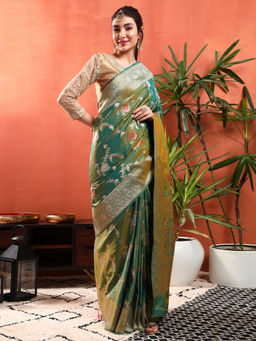 Chhabra 555 - Banarasi Silk Saree Intricate Ethnic Motifs Saree with Unstitched Blouse- Green