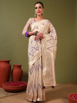 Chhabra 555 - Ageless Banarasi Chanderi Jute Cotton Saree with Unstitched Blouse - Purple