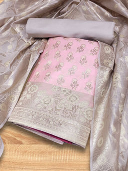 Chhabra 555 - Banarasi Chanderi Handloom Weaving Unstitched Dress Material - Pink (Set of 3)