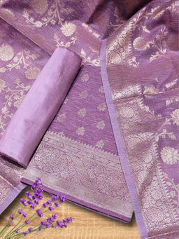 Chhabra 555 - Banarasi Handloom Jute Silk Weave Unstitched Dress Material - Purple (Set of 3)