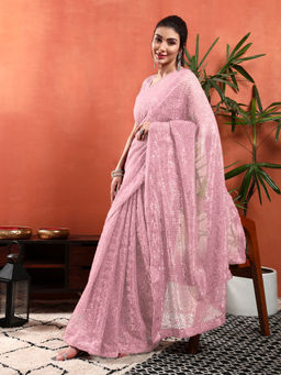 Chhabra 555 - Cocktail Bling Embellished Embroidery Saree with Unstitched Blouse- Pink