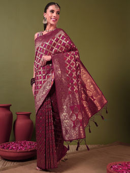 Chhabra 555 - Banarasi Handloom Charcoal Zari Meenakari Saree with Unstitched Blouse - Purple