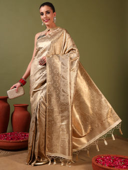 Chhabra 555 - Traditional Banarasi Handloom Silk Saree with Unstitched Blouse - Gold