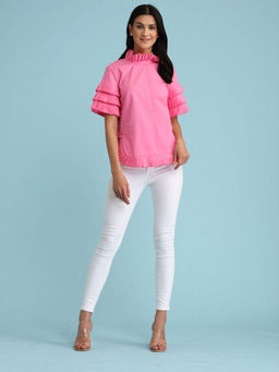 BOHO-CHIC By Sukriti Jain - Pink Pleated Trimmed Blouse