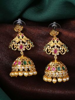 Estele - Gold Plated CZ Fascinating Flower Designer Jhumka Earring with Pearl for Women