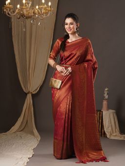 Akhilam - Womens Georgette Maroon Woven Design Saree with Unstitched Blouse