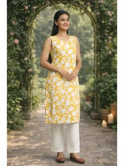 Stree Basics - Women Yellow Floral Printed Kurta