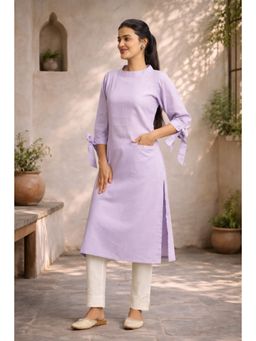 Stree Basics - Women Lavender Cotton Woven Three Fourth Sleeves Kurta