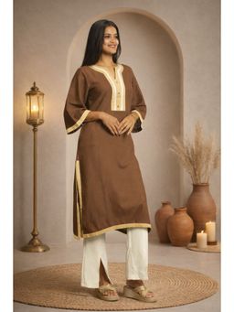 Stree Basics - Women Brown Cotton Round Neck Kurta