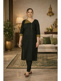 Stree Basics - Women Black Cotton Solid Printed Kurta