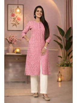 Stree Basics - Women Pink Cotton Floral Printed Kurta