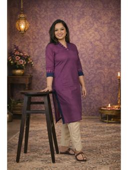 Stree Basics - Women Purple Cotton Solid Printed Kurta
