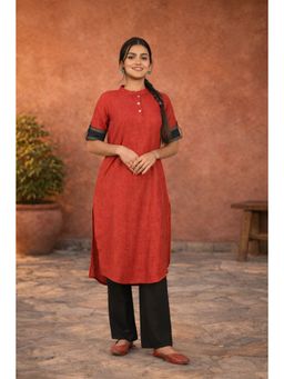 Stree Basics - Women Red Cotton Checks Printed Kurta