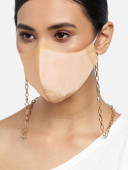 Blueberry - Golden Reusable 2-Ply Satin Face Mask With Gold Plated Evil Eye Chain