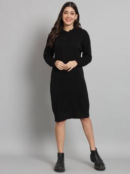 BROOWL - Womens Collared Black Bodycon Dress