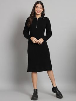 BROOWL - Womens Collared Black Bodycon Dress