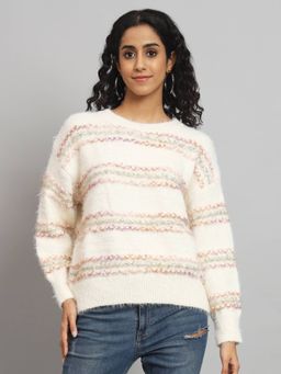 BROOWL - Womens Stripes Self Designed Sweater