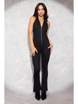 FREAKINS - Zip Up Black Halter Neck Jumpsuit