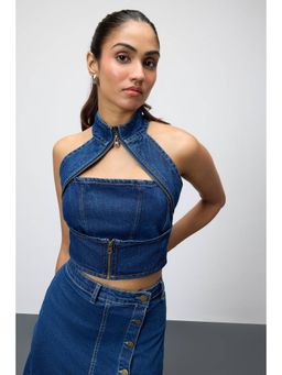 FREAKINS - Gothic Chained Light Blue Denim Top