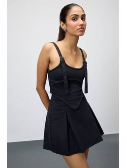 FREAKINS - Black Denim Adjustable Strap Bustier Top