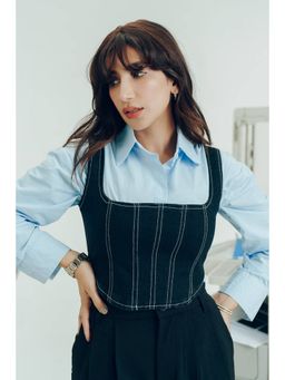FREAKINS - Black Contrast Stitch Corset Top