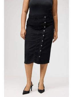 FREAKINS - Curve Black Buttoned Bodycon Skirt