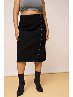 FREAKINS - Curve Chic Black Bodycon Statement Button Skirt