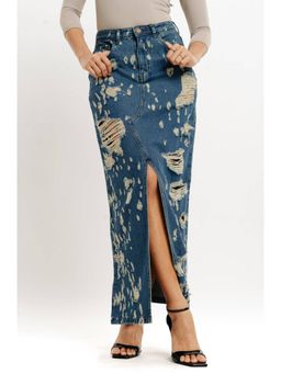 FREAKINS - Distressed Tinted Front Slit Denim Skirt