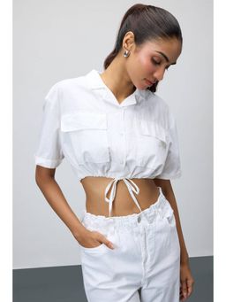 FREAKINS - White Tie-Hem Crop Top