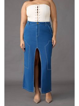 FREAKINS - Curve Coastal Cobalt Blue Front Slit Skirt