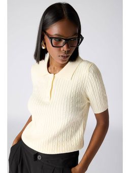 FREAKINS - Cable-Knit Polo T-Shirt - Beige