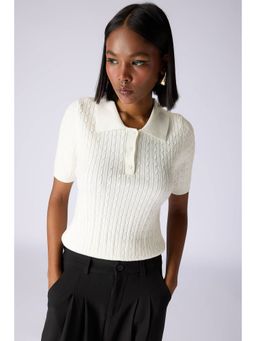 FREAKINS - Cable-Knit Polo T-Shirt White