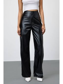 FREAKINS - Slit-Hem Black Leather Pants