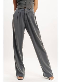 FREAKINS - Grey Pleated Straight Fit Korean Pants