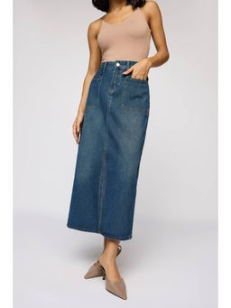 FREAKINS - Eden Blue Front Slit Denim Midi Skirt
