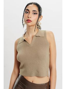 FREAKINS - Brown Collared Top
