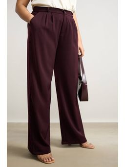 FREAKINS - Curve Women's Pleated Burgundy Korean Pant