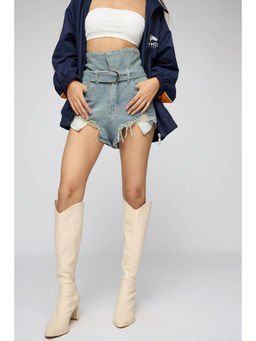 FREAKINS - Tattered Trend Belted Denim Shorts (Set of 2)