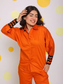 Kaori By Shreya - Rust Orange Relax Collar Cotton Shirt