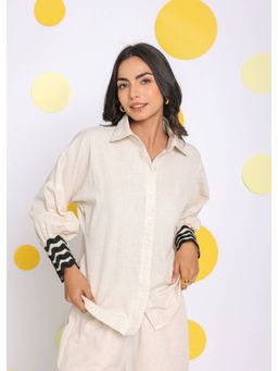 Kaori By Shreya - Off White Relaxed Collared Linen Shirt