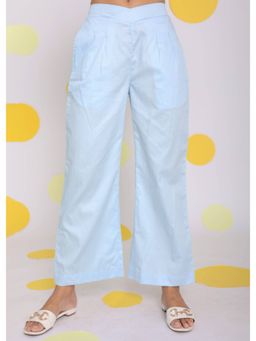 Kaori By Shreya - Sky Blue Casual Wide Leg Cotton Pants