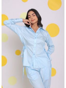Kaori By Shreya - Sky Blue Cotton Shirt with Side Tie Ups