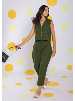 Kaori By Shreya - Green Waist Coat Pants Cotton (Set of 2)